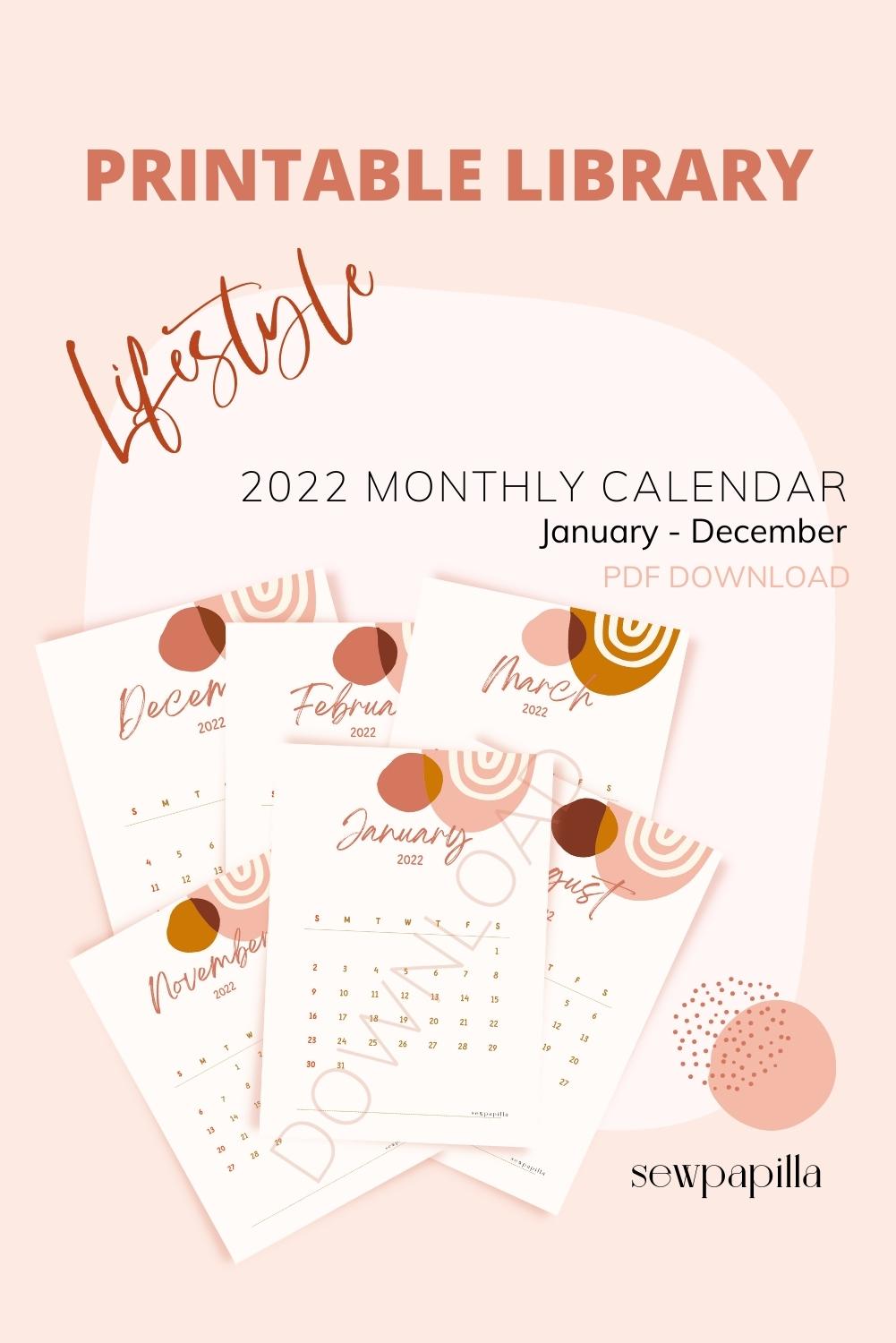 2022 Monthly Calendar